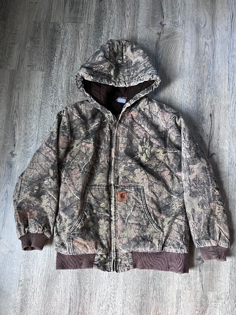 Carhartt Kids Brown Camo Jacket Youth Sz Large 14-16 Quilted Hood